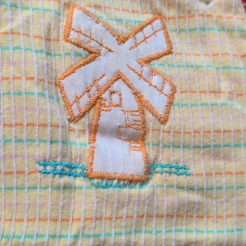 Carter's Infant 70s Vintage Yellow Textured‎ Striped Embroidered Windmill Romper